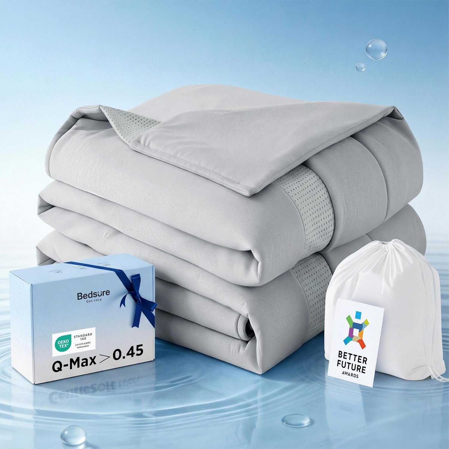 Bedsure Cooling Comforter King Size – Cooling Blankets for Hot Sleepers, Q-Max>0.45 & 4X Breathable Summer Comforter, Bedding for Night Sweats, CoolOxy Lightweight Duvet, Grey, 102×90 Inches