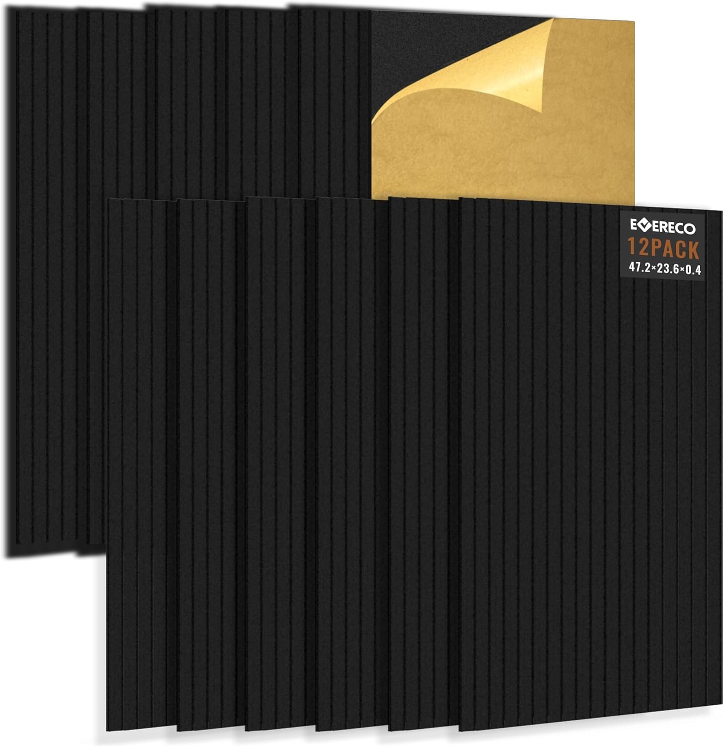 EVERECO 12 Pack Large Acoustic Panels, 47.2×23.6×0.4 inches, Soundproof Panels for Wall, Suitable for Media Room, Office, Studio&Home(Black)