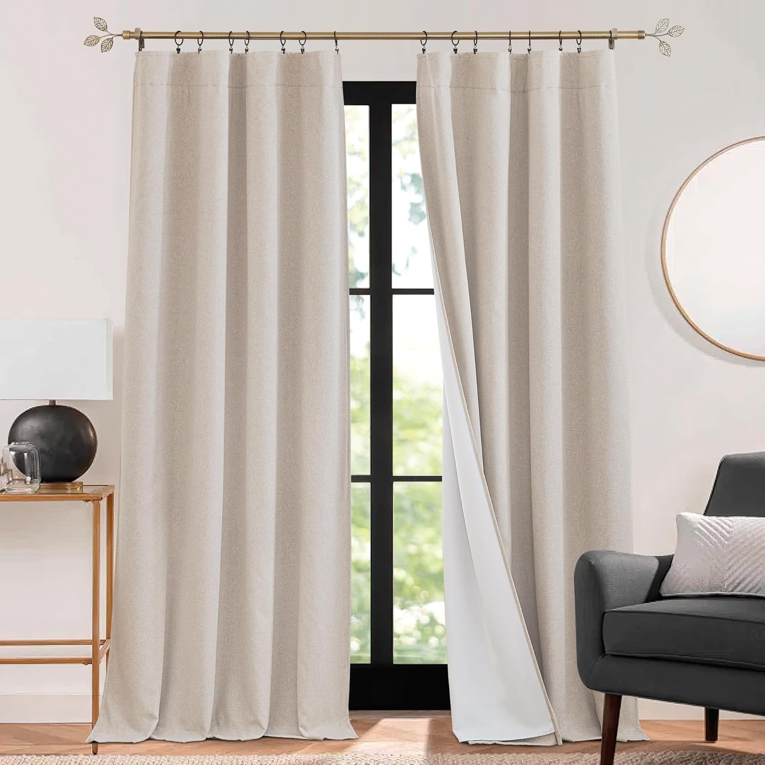 RYB HOME 3 in 1 Soundproof – Blackout – Insulation Linen Curtains, Noise Blocker Energy Saving Curtains for Bedroom Living Room Kids Nursery Studio Home Office, Taupe, W52 x L84 in, 2 Panels