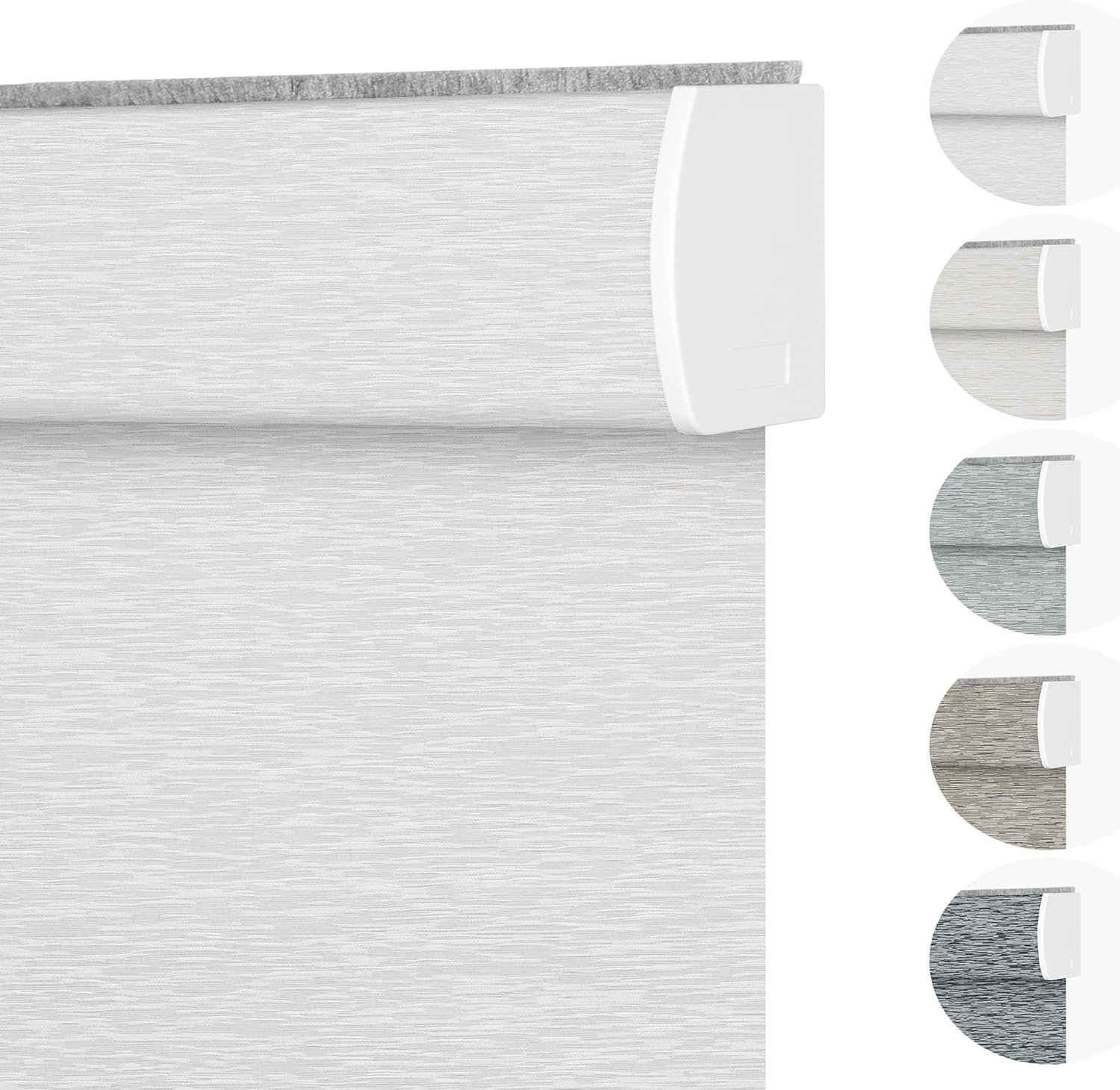 BERISSA Cordless Light Filtering Roller Blinds & Shades with Jacquard Fabric, UV Protection, Thermal Insulated, Easy to Install Window Shades (Custom Size, White)