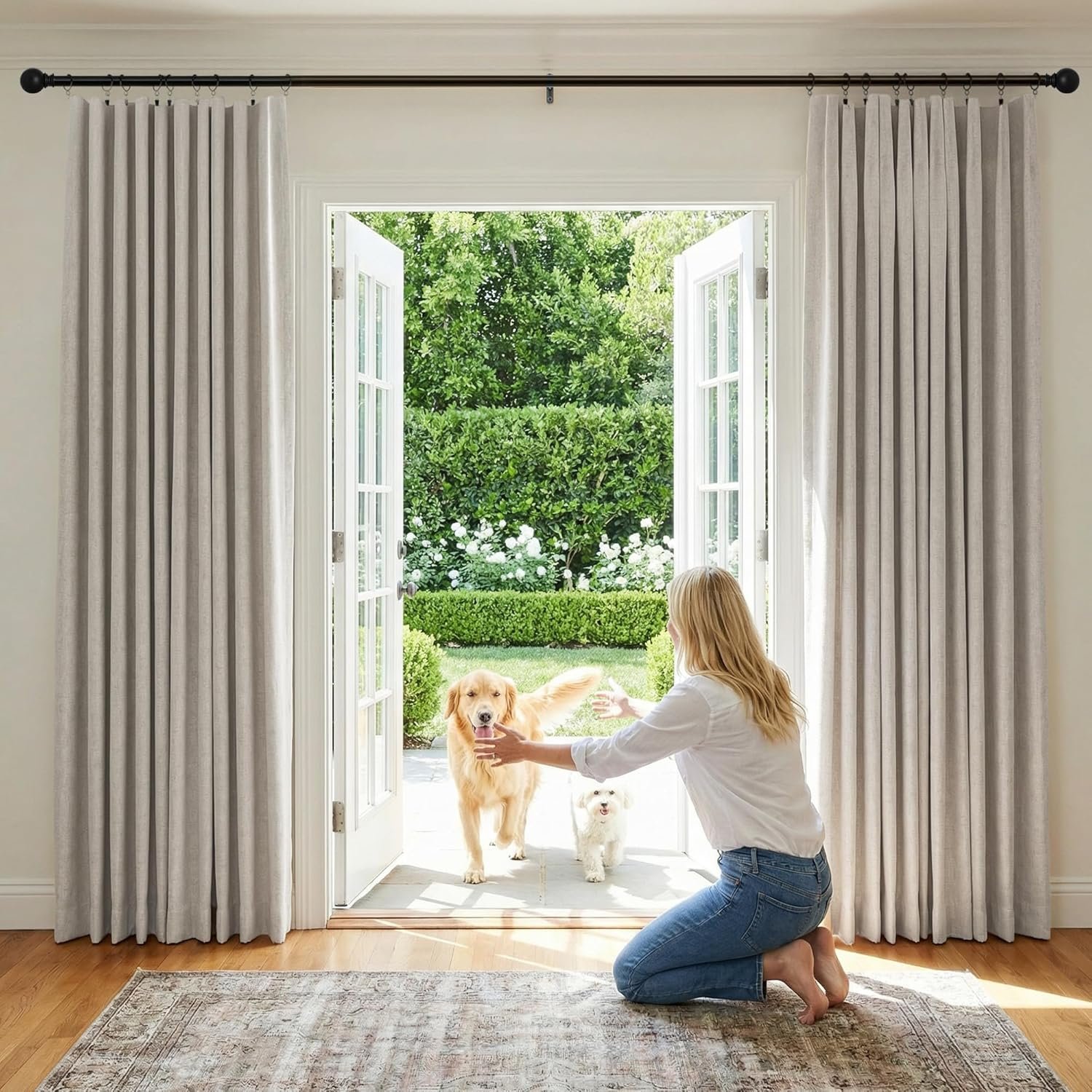 NICETOWN 100% Blackout Linen Curtains 90″ Long for Bedroom, Thermal Insulated Living Room Curtains with Liner, Farmhouse Style Linen Blend Window Draperies for Dining Room (2 Panels, 52″ W, Natural)