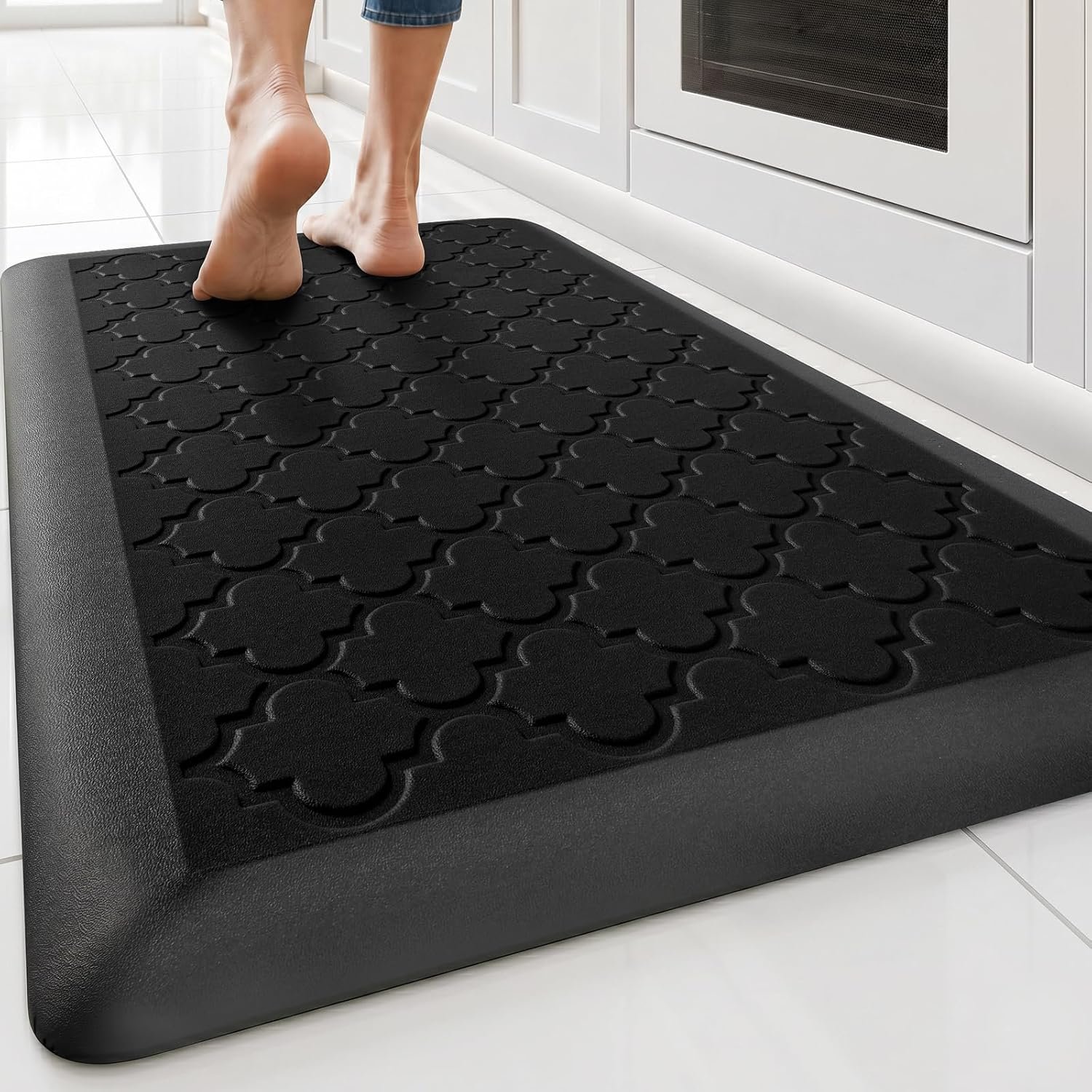 TranquilRelax 4/5 Inch Thick Anti-Fatigue Kitchen Mat Water Resistant Non-Slip Kitchen Floor Mat Ergonomic Comfort Standing Mat for Home Kitchen Office Laundry 17.3″x 24″ Black