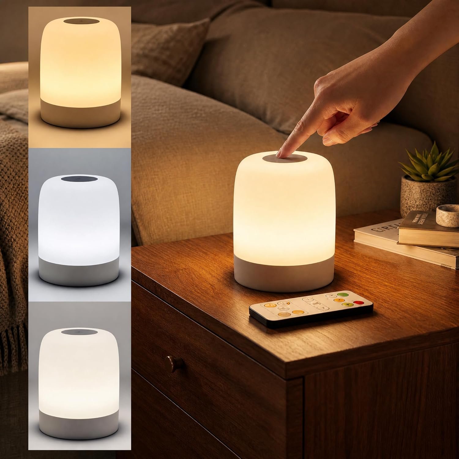 [3600mAh] Portable Dimmable Touch Night Light, 3 Colors Egg Light for baby Nursery, Rechargeable battery powered Lights for Kids Toddler room, Small Cordless Table Bedside Lamp for breastfeeding, soft
