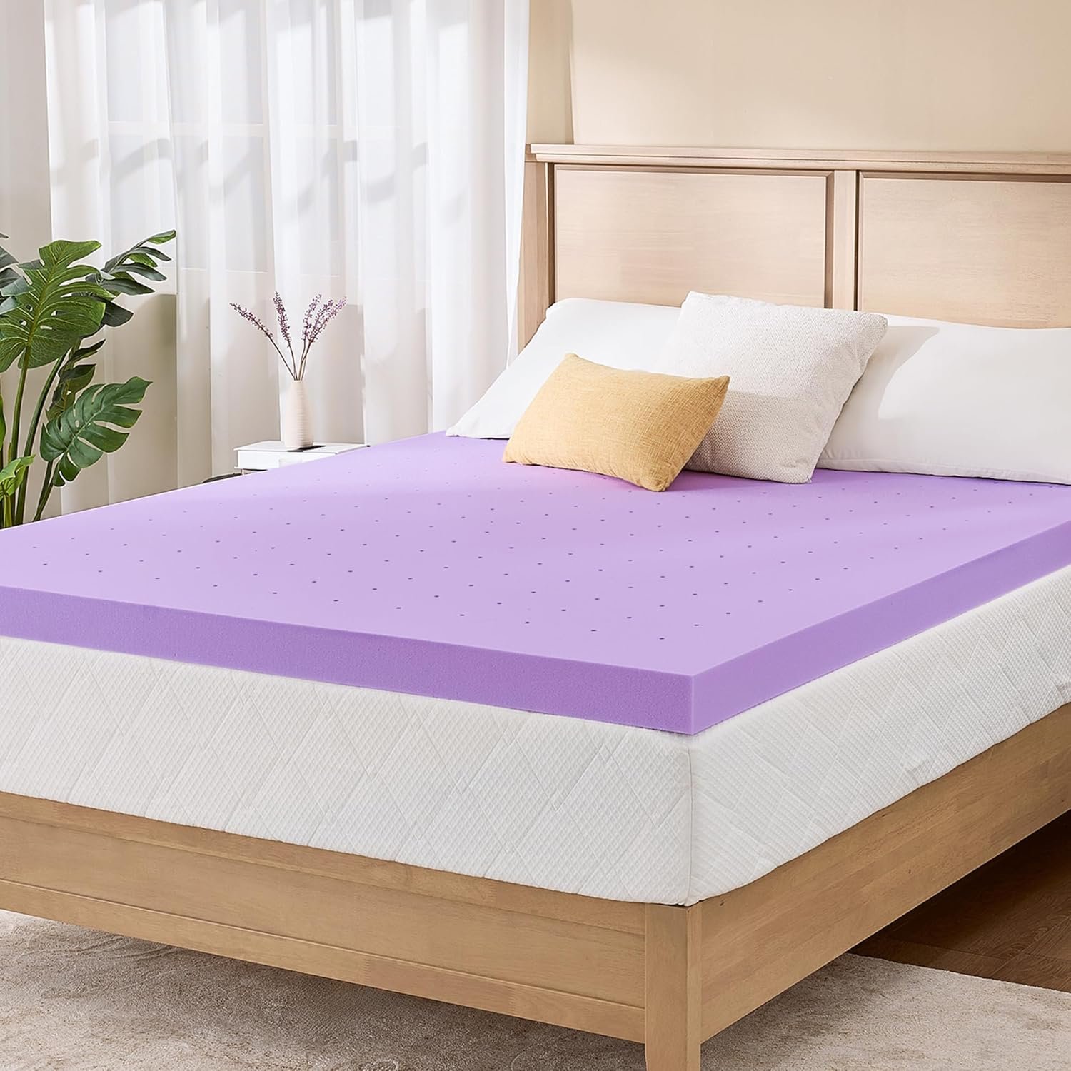 3 Inch Queen Lavender Infusion Memory Foam Mattress Topper for Relaxing Sleep, Ventilated & Pressure Relieving, CertiPUR-US Certified, Medium Firm Topper in a Box, Queen Size, 60″x80″