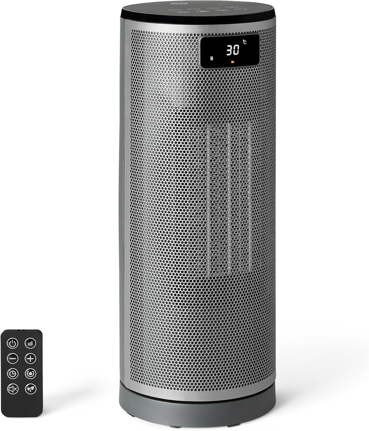 Amazon Basics Space Heater for Indoor Use with PTC Ceramic Technology, 1500W, Remote Control, 70° Oscillation, Digital Controls, 16-inch, Grey