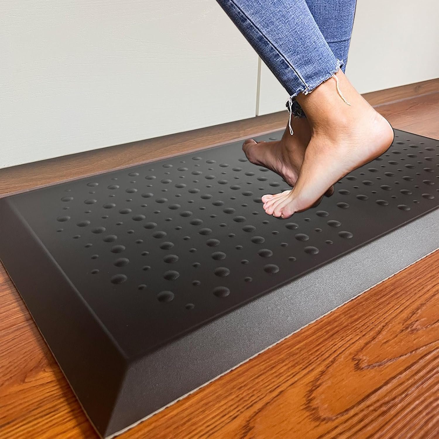 1″ Extra Thick Anti Fatigue Kitchen Floor Mat Comfort Standing Mat 17” x 30”, Office Standing Desk Mat, Kitchen Rug, Massage Points Comfort Mat, 140D high Density PU Foam (Black)