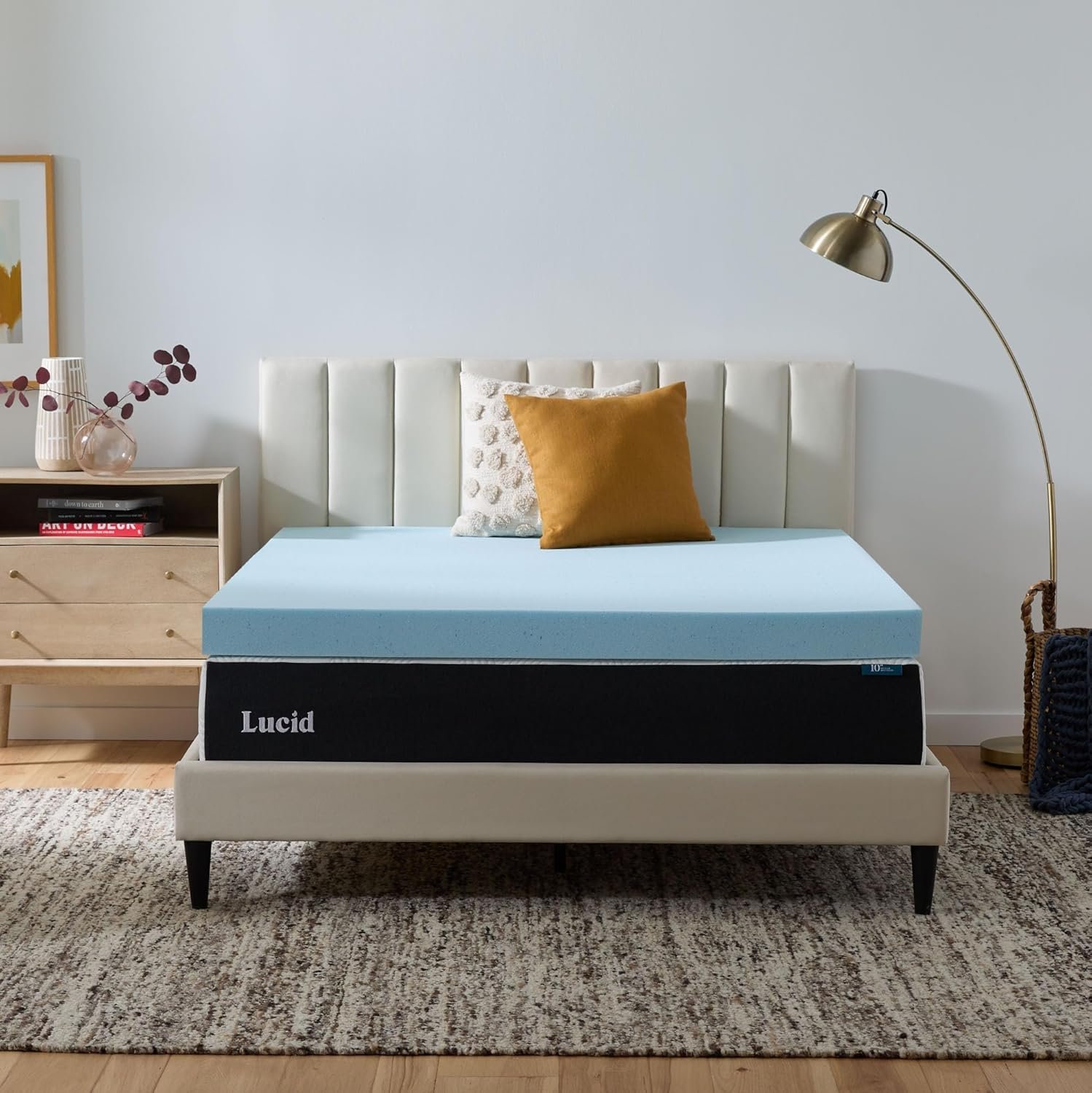 Lucid 4 Inch Memory Foam Mattress Topper, Queen Size – Cooling Gel Bed Topper – Preassure-Relieving Ultra Plush Feel – Ventilated Breathable Design – CertiPur Certified – Dorm Room Essentials
