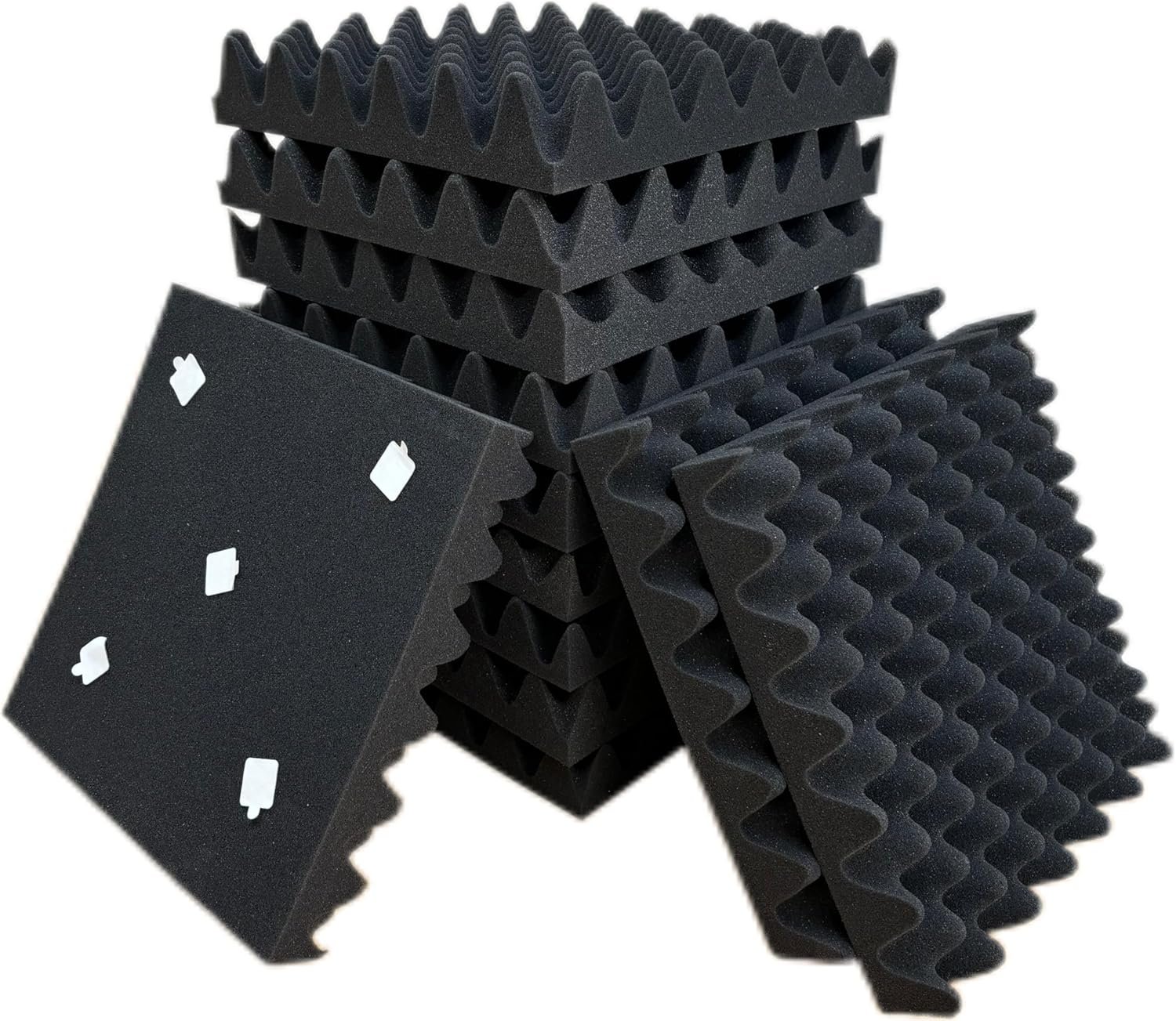 6 Pack Acoustic Foam Panels 12“ × 12” × 2″ Egg Pattern Acoustic Wall Panels Recording Studio Acoustic Foam Panels (Black)
