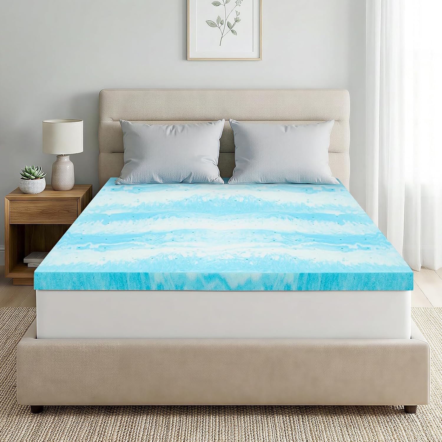 IULULU Queen Size Mattress Topper, 2 Inch Gel Memory Foam Topper, Light Comfort Upgrade, CertiPUR-US Certified