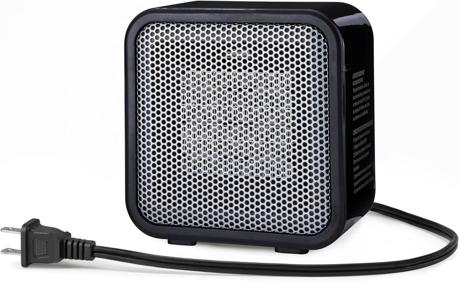 Amazon Basics Ceramic Portable Mini Space Heater for Office Desk, Indoor Use, Fast Heating, Energy Efficient, 500W, With Tip-Over Protection, Lightweight 1.4 lbs, Black, 5.87″D x 3.15″W x 5.95″H