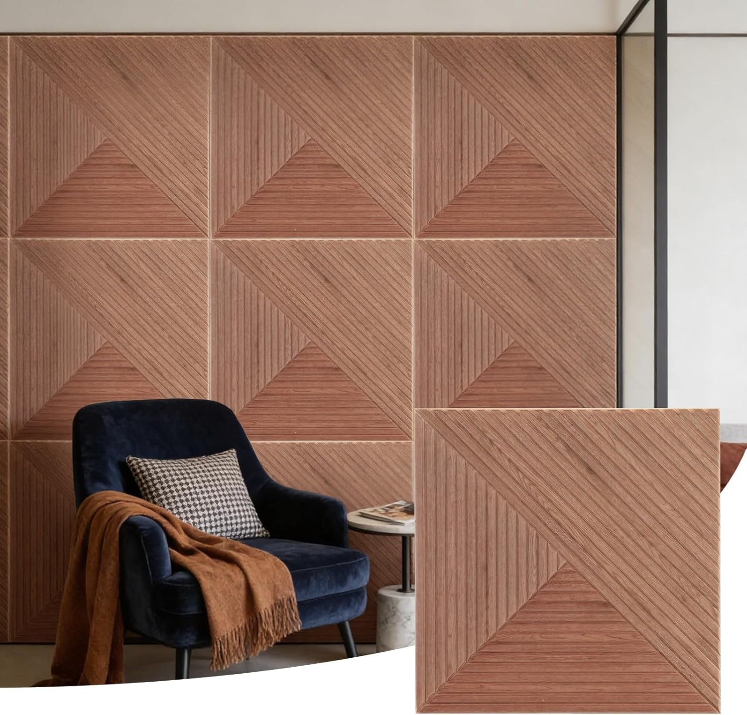 6 PCS Acoustical Wall Panels，23.6 x 23.6 Inch Self-adhesive Sound Absorbing Panels Decorative, Wood-Pattern Printing Soundproof Wall Panel for Home Office Studio,patchwork three-color