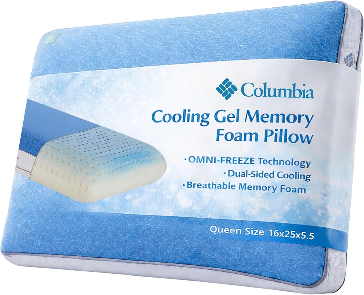 Columbia Cooling Gel Memory Foam Pillow – Comfortable and Supportive with Cooling & Breathable Features – Removable Washable Cover, Queen