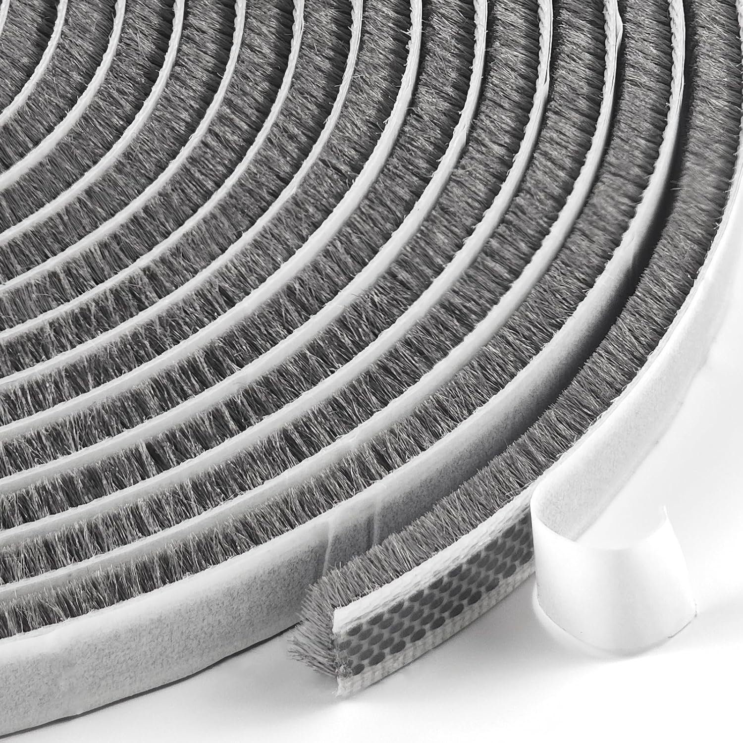 Weather Stripping for Doors and Windows, Brush Seal Strip, Strong Adhesive, Weatherproof, Dustproof, Soundproof, Noise and Wind Blocker, Gap Filler, Window Insert, Grey, 0.35 in x 0.20 in x 16.5 FT