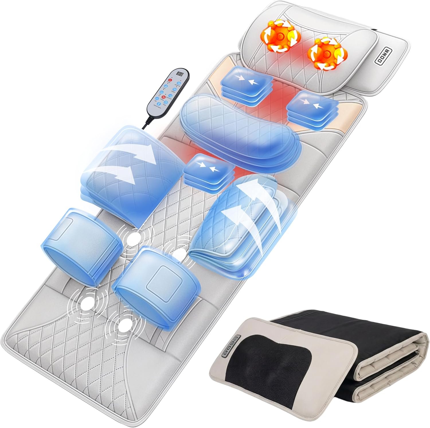 Full Body Massage Mat with Heat,Back Massager Pad with Detachable Shiatsu Neck Massager,3D Body Stretching & Lumbar Traction,4 Vibrating Motors,2 Heat Levels,Gifts for Men Women