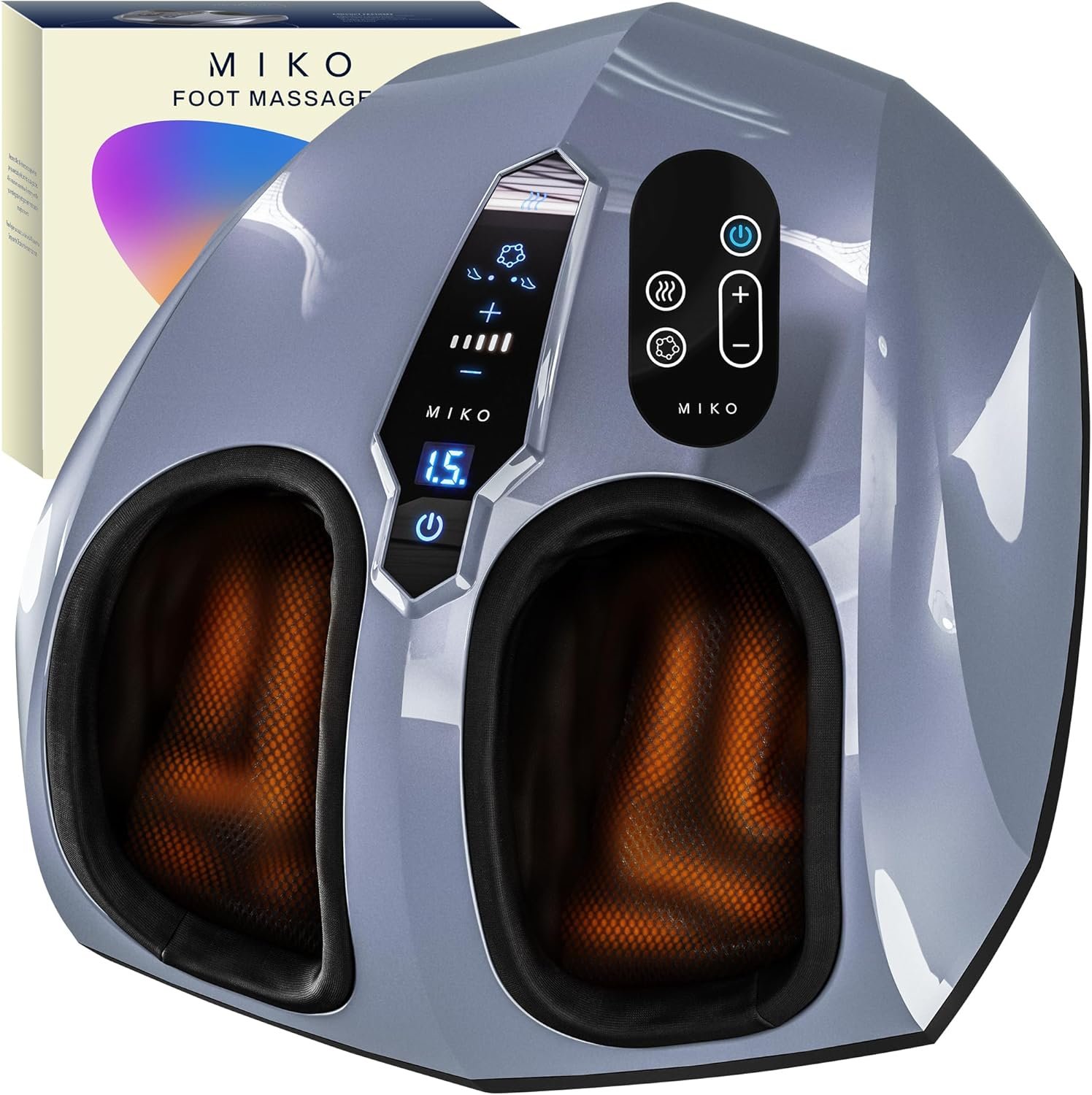MIKO Foot Massager Machine – Deep Kneading, Shiatsu, Air Compression, and Heat Therapy – Plantar Fasciitis, Diabetics, Neuropathy, Fits Up to Men Size 12
