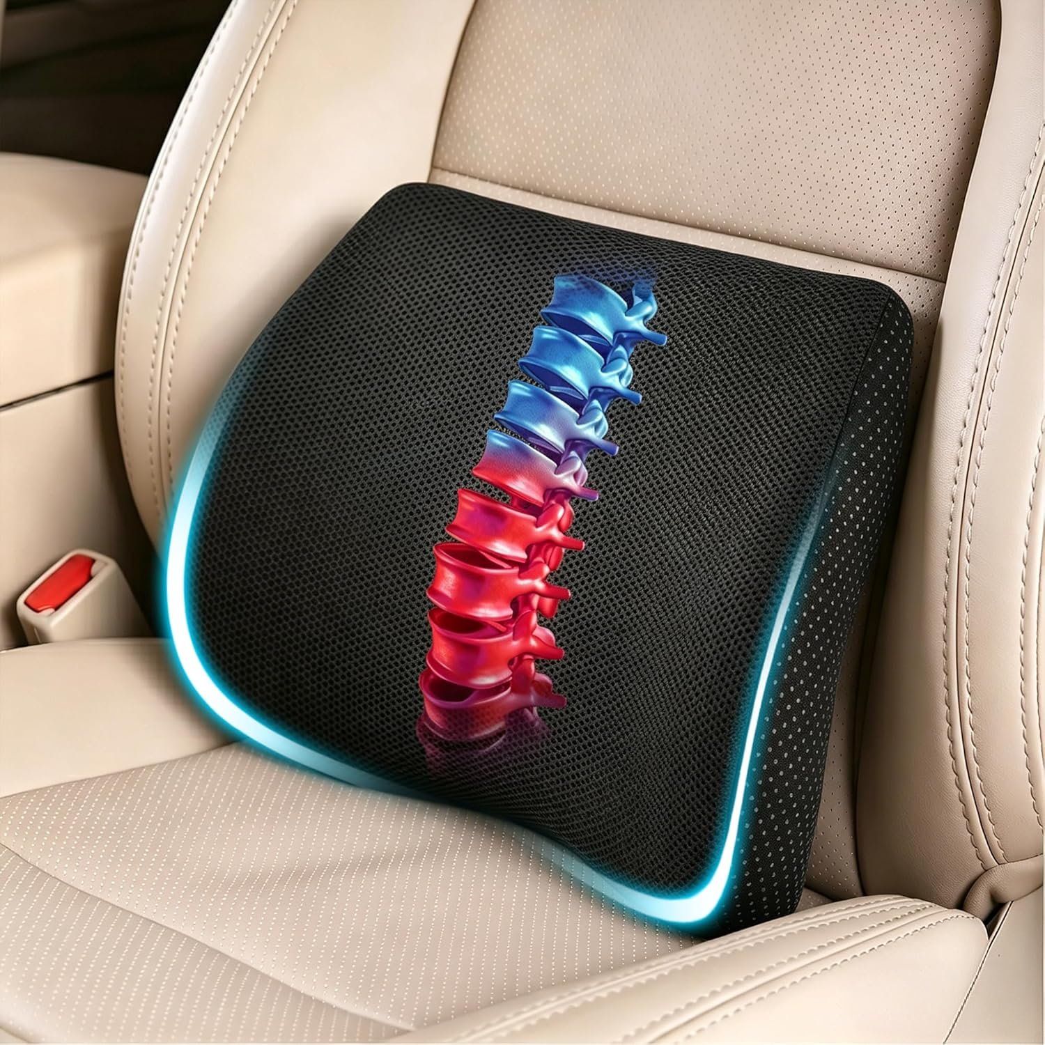 Lumbar Support Pillow for Car & Office Chair – High-Density Memory Foam Back Cushion for Sciatica & Lower Back Pain Relief – Non-Slip Support for Long Commutes & Desk Workers (Black)