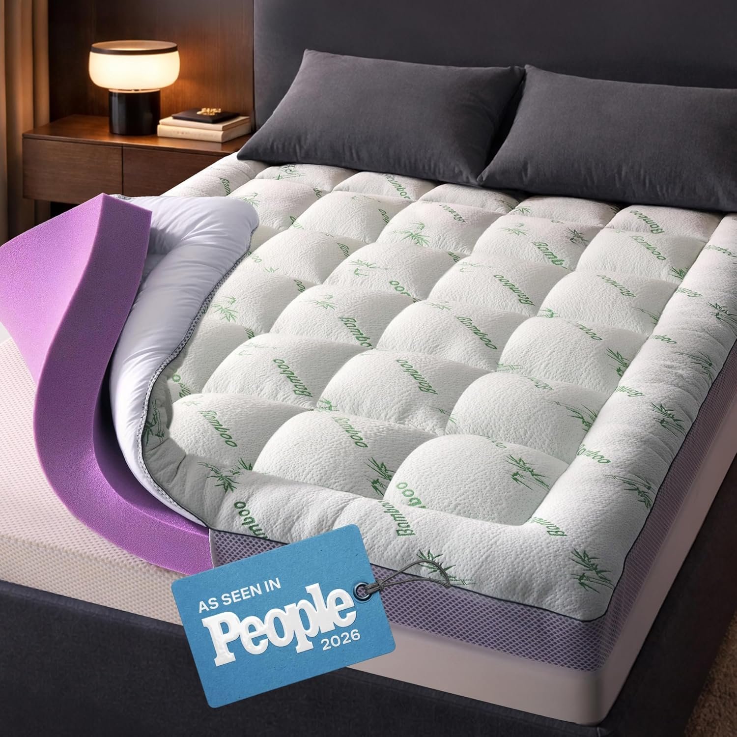 Dual-Layer 4 Inch Queen Size Mattress Topper – 2” Memory Foam + 2” Viscose Made from Bamboo Mattress Pad – Double the Comfort & Back Support – Removable & Machine-Washable Cover, Green