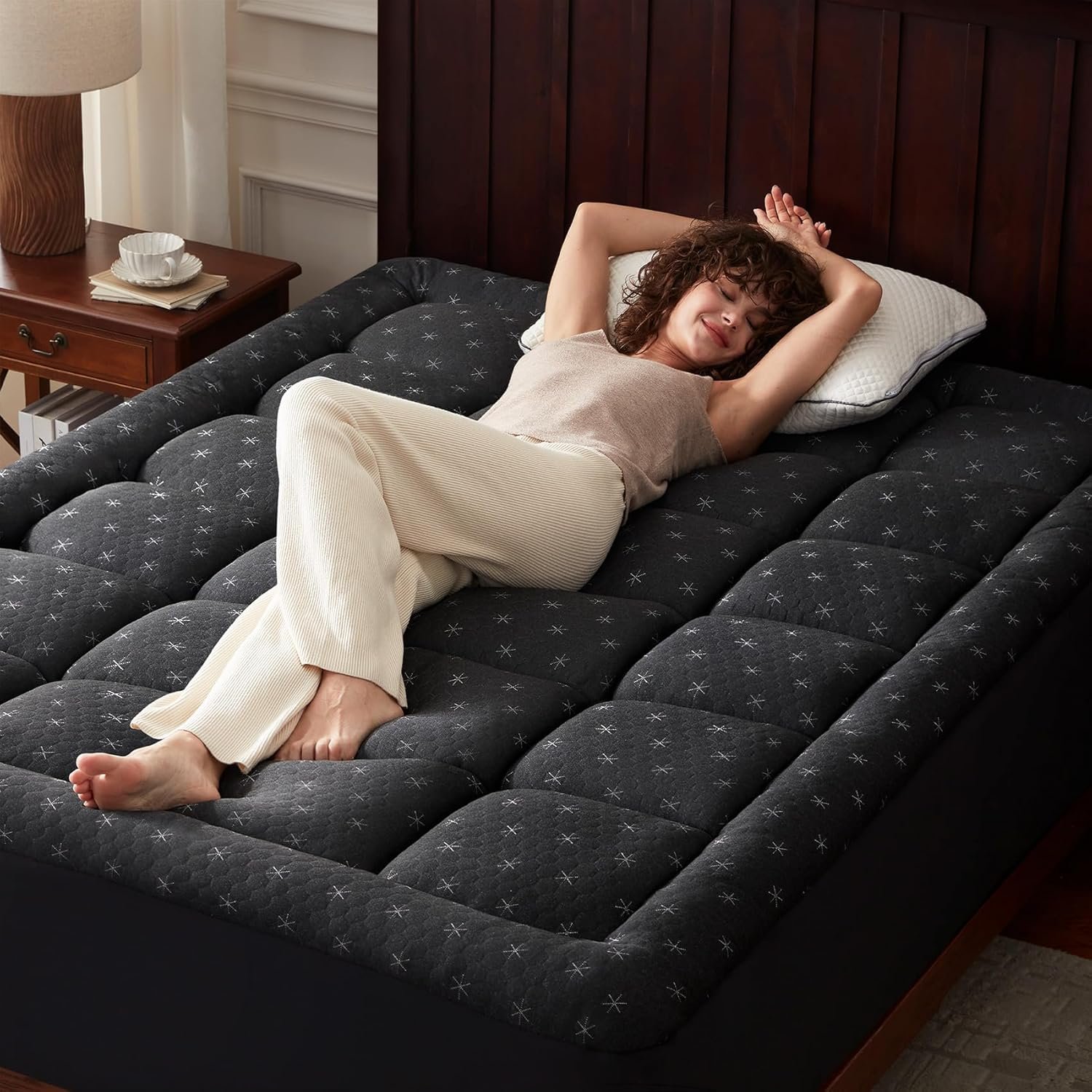 Anluoer Mattress Topper Queen Memory Foam for Back Pain,Down Alternative Pillow Top Mattress Topper,Thick Mattress Pad with 8-21″ Deep Pocket, 60×80 Inches, Dark Grey