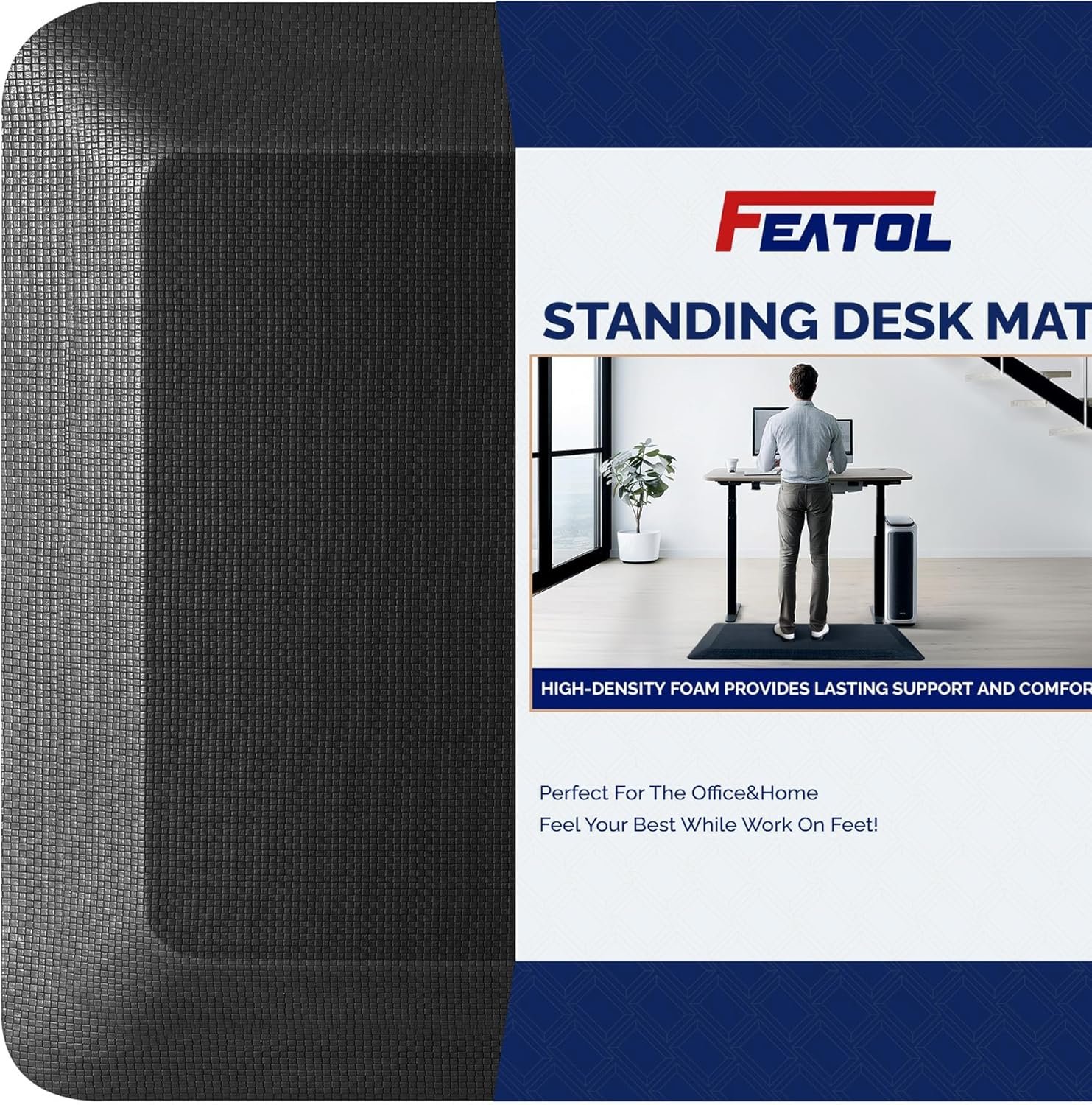 FEATOL Anti Fatigue Mat for Standing, 9/10 Extra Thick Ergonomic Standing Desk Mat, Comfort Memory Foam Standing Mat at Home,Office All Day (20″ x 48″, Black, 1PC)