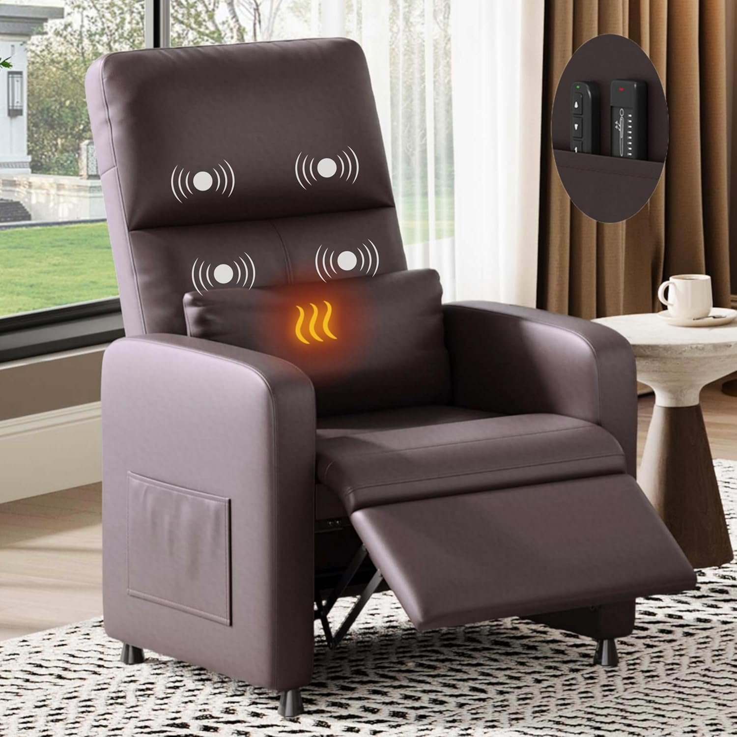 GarveeHome Power Recliner Chair – Heat and Massage, Adjustable Electric Recliner Ergonomic PU Leather Single Sofa, Tall Back, Padded Seat, Home Theater Seating for Living Room