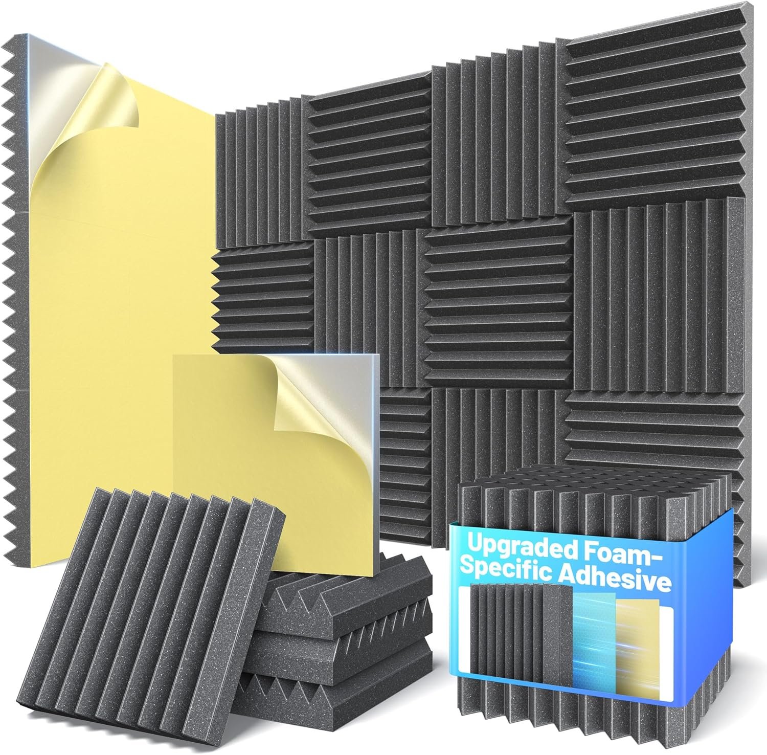 12 Pack Sound Proof Foam Panels For Walls 2”x12”x12” Self-Adhesive Acoustic Wall Panel High Density,Foam Adhesive Soundproof Wall Panel,Acoustic Panels Sound Absorbing for Studio Gaming Room-Black