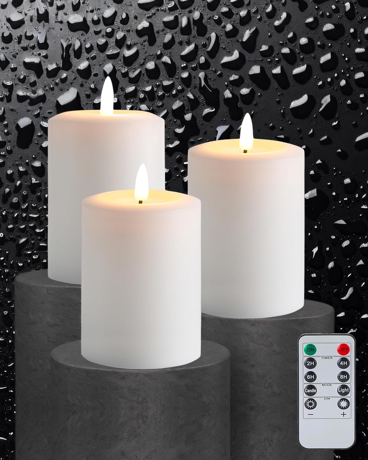 Gmnee 3″x4″ Flickering Flameless Candles with Remote Timer, Real Wax, White Pillar Candles, Set of 3 Fake LED Battery Operated Candles for Home, Fireplace, Centerpiece, Rustic and Farmhouse Decor