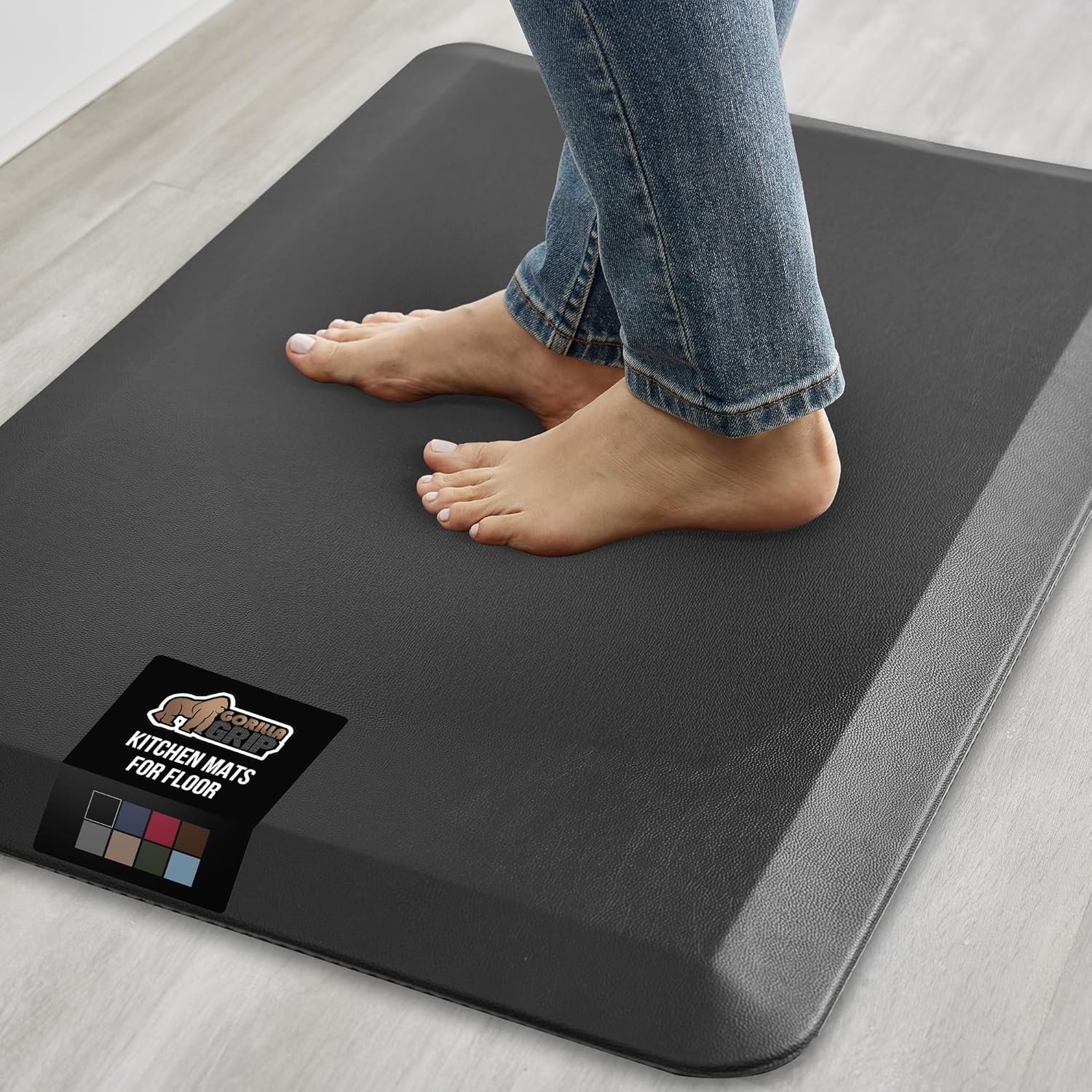 GORILLA GRIP Comfortable Cushioned Kitchen Mats for Floor, Waterproof and Stain Resistant Soft Top, 3/4 Inch Thick Ergonomic Standing Desk Anti Fatigue Mat, Foam Supports Ankles and Feet, 17×24, Black
