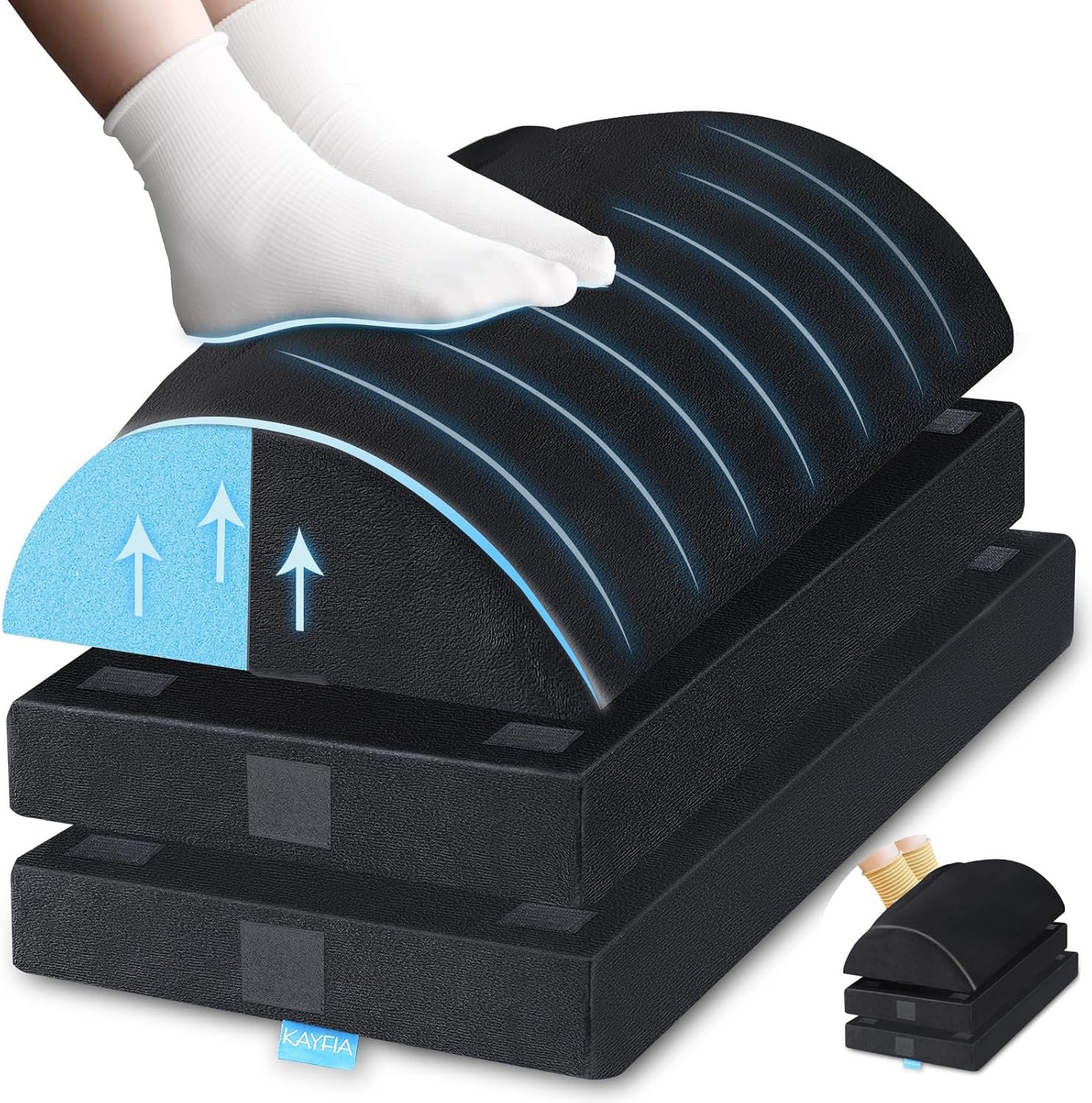 KAYFIA Foot Rest for Under Desk at Work XXL(20in) with 3 Adjustable Heights，Foot Stool with Supportive Gel Foam, Warmer Feet Pocket Footrest for Office Gaming Chair, for Leg Support -Black