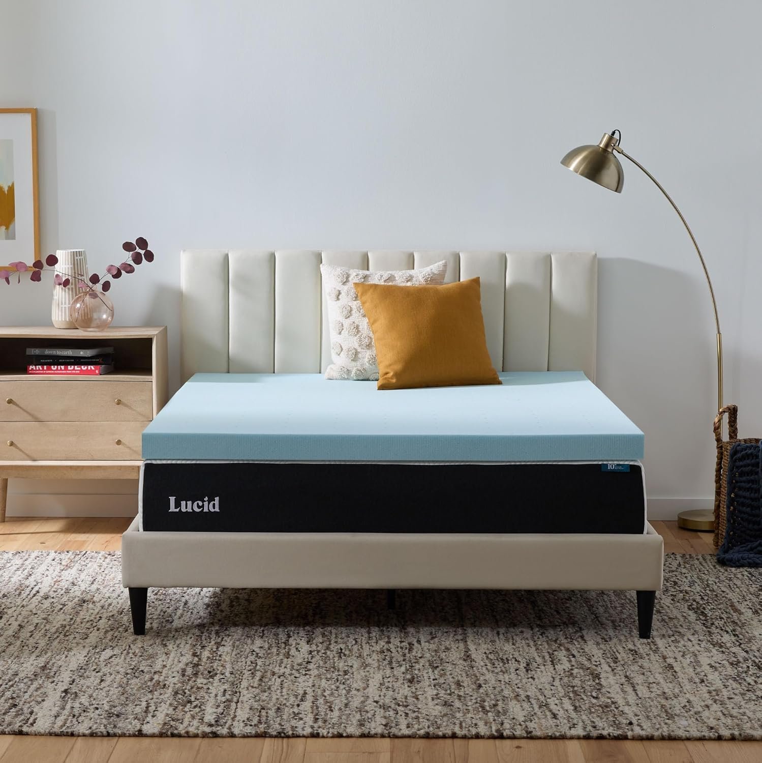 Lucid 3 Inch Memory Foam Mattress Topper, King Size – Cooling Gel Bed Topper – Preassure-Relieving Deep Plush Feel – Ventilated Breathable Design – CertiPur Certified – Dorm Room Essentials