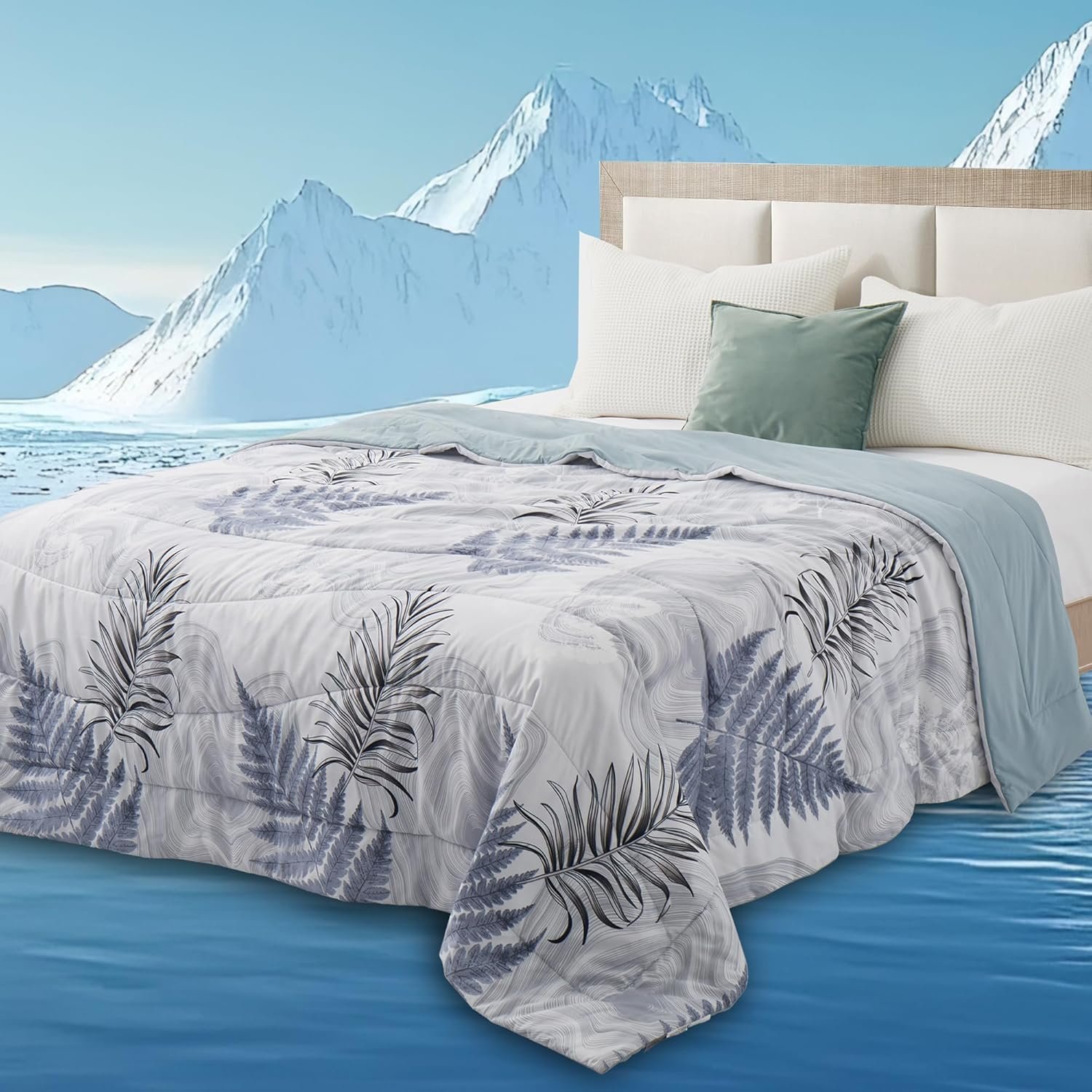 Cooling Comforter Queen Size, Cooling Blankets for Hot Sleepers, Breathable Lightweight Cold Blanket, Ultra Soft Thin Summer Bedding (Dusty Blue, Queen)