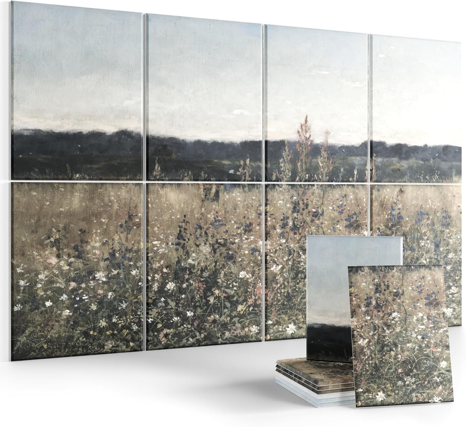 Wall Art Acoustic Panels,35”X24”Sound Absorbing Panels-8-Pack with 50 Adhesive Tabs, Decorative Sound Absorbing Panels for Living Room and Recording Studio, Offices-Champ Fleuri