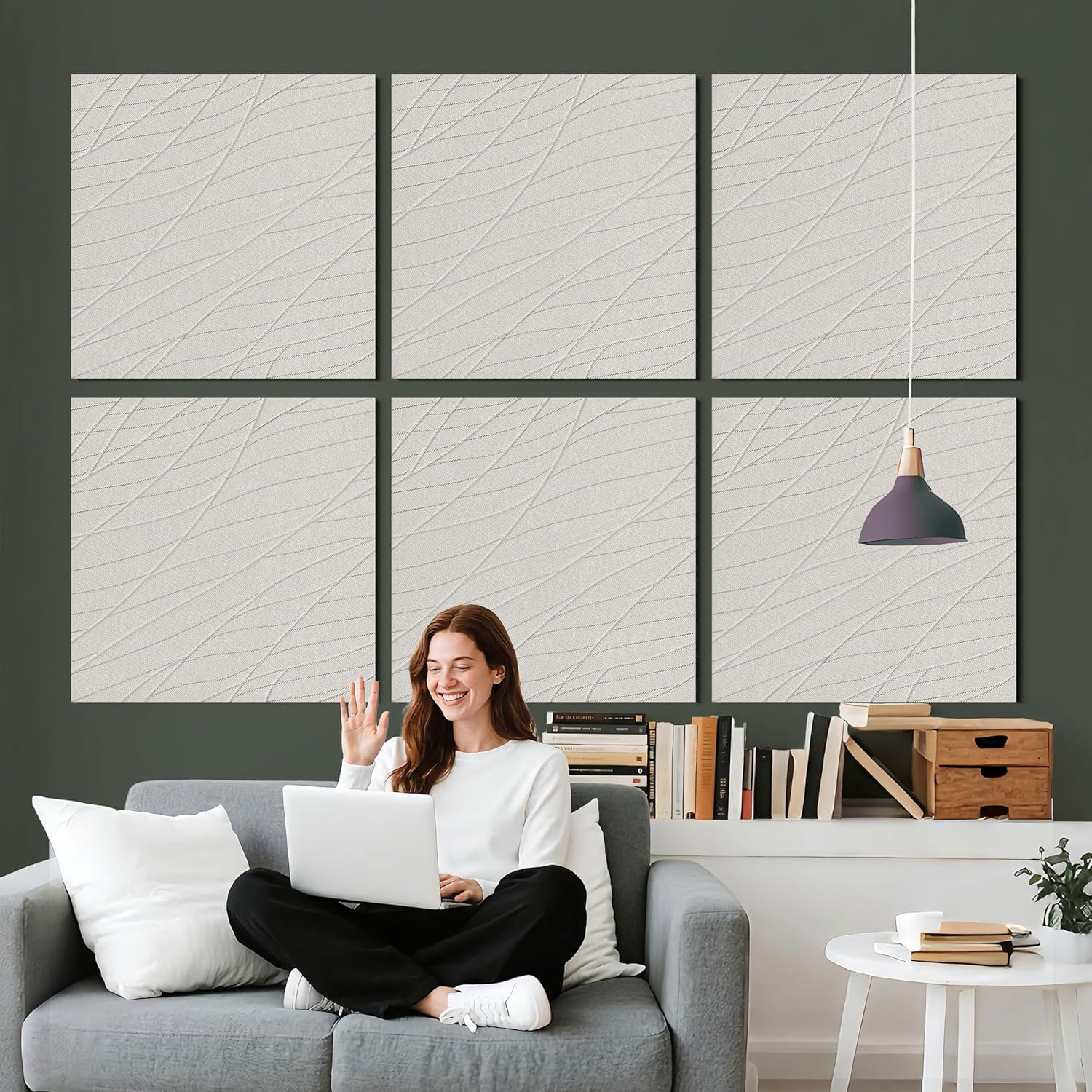 6 PCS Acoustic Panels, 23.6×23.6 Inch Sound Absorbing Panels, Decorative Acoustic Wall Panels for Recording and Home Studio, Office with Double-Sided Adhesive Tape