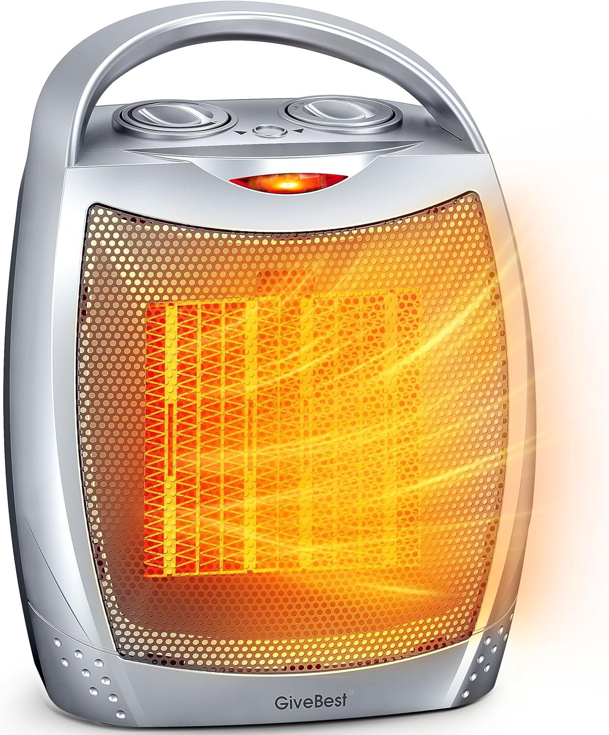 GiveBest Portable Electric Space Heater with Thermostat, 1500W/750W Safe and Quiet Ceramic Heater Fan, Heat Up 200 Square Feet for Office Room Desk Indoor Use, Silver