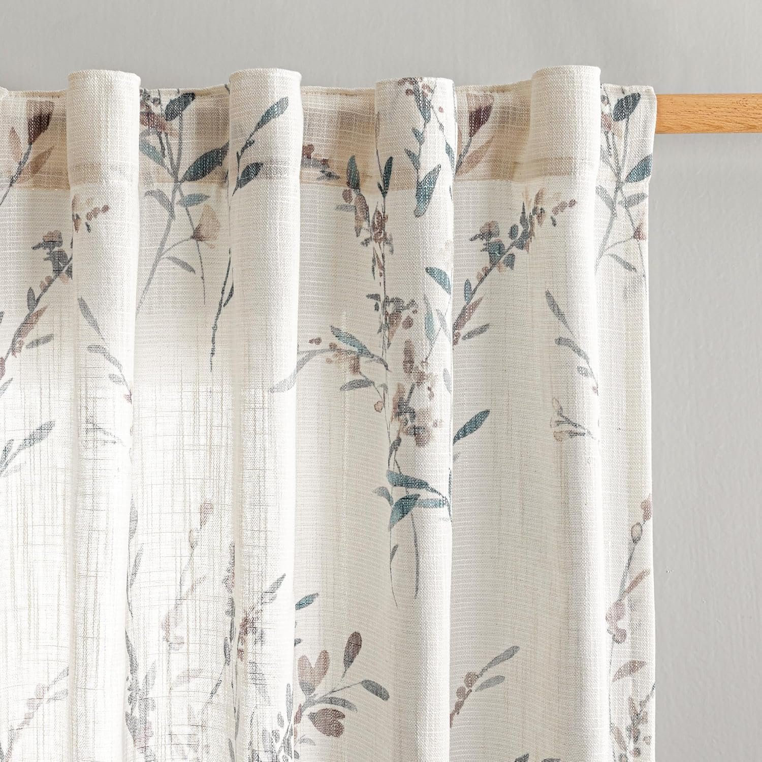 MYSKY HOME Sheer Curtains 84 Inches Long 2 Panels Linen Blended Farmhouse Curtains & Drapes for Living Room Bedroom, Light Filtering Privacy Curtains Floral Printed Classical Home Decor, Navy Blue