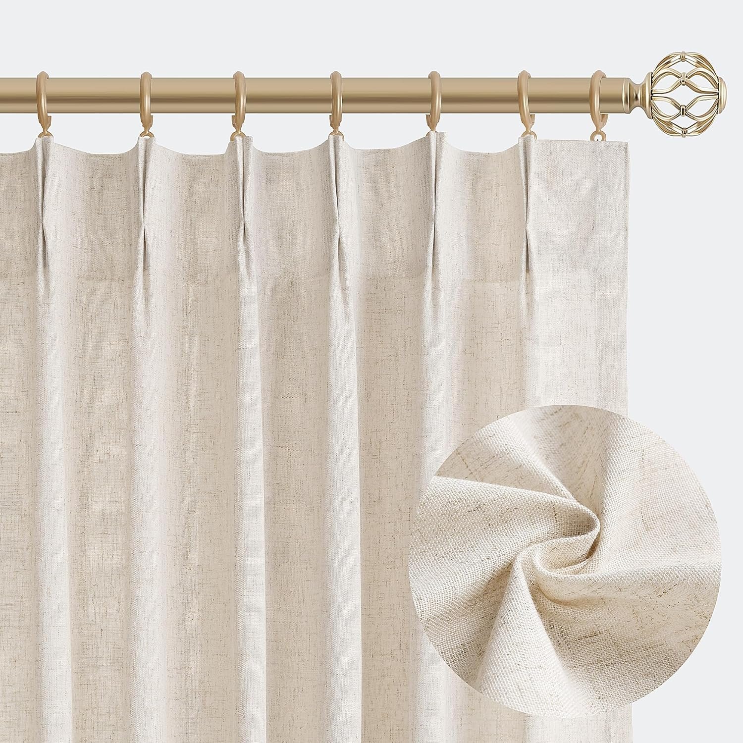 Aersas Natural Pinch Pleated Linen Curtains 84 Inch Length 2 Panels for Living Room Bedroom Cream Semi Sheer Window Curtain Boho Neutral Back Tab Drape with Hooks