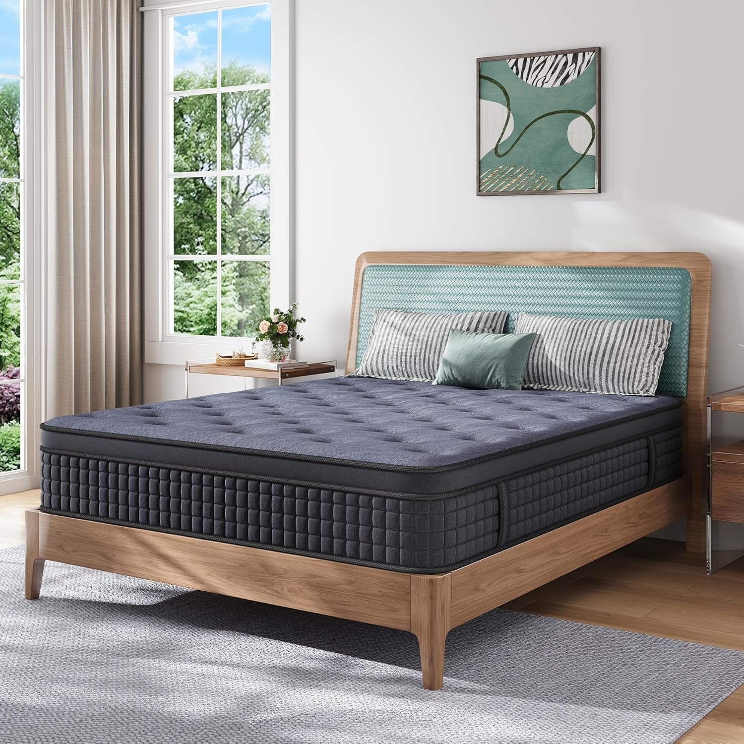 Susalt Full Mattress, 12 Inch Hybrid Mattress in a Box, Gel Memory Foam, Medium Firm, Edge Support, Motion Isolation, Pressure Relief, Zoned Support Spring, CertiPUR-US Certified, Black & Gray