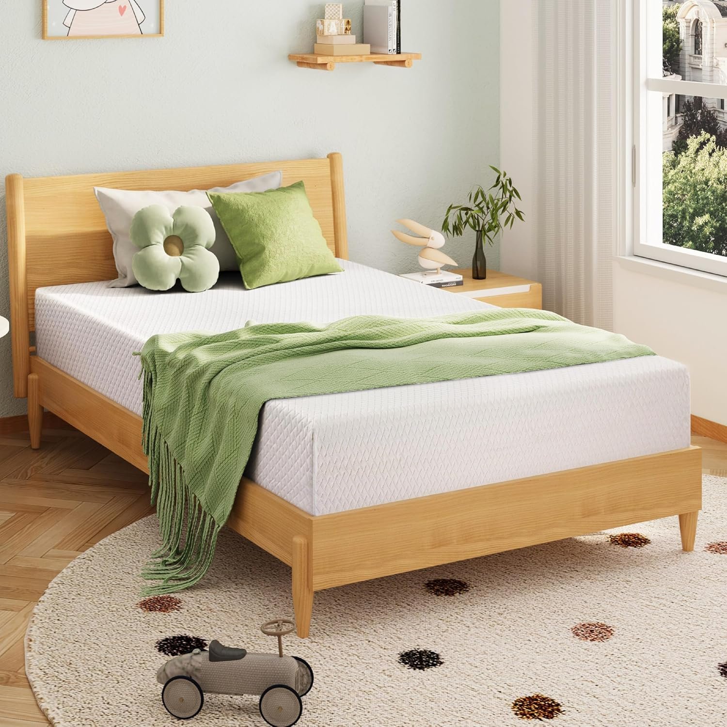 EGOHOME 8 Inch Twin Mattress, Memory Foam Mattress with Cooling Green Tea Gel, Relieve Pressure with Medium Firm Support, CertiPUR-US Certified, 75”L x 38”W, White