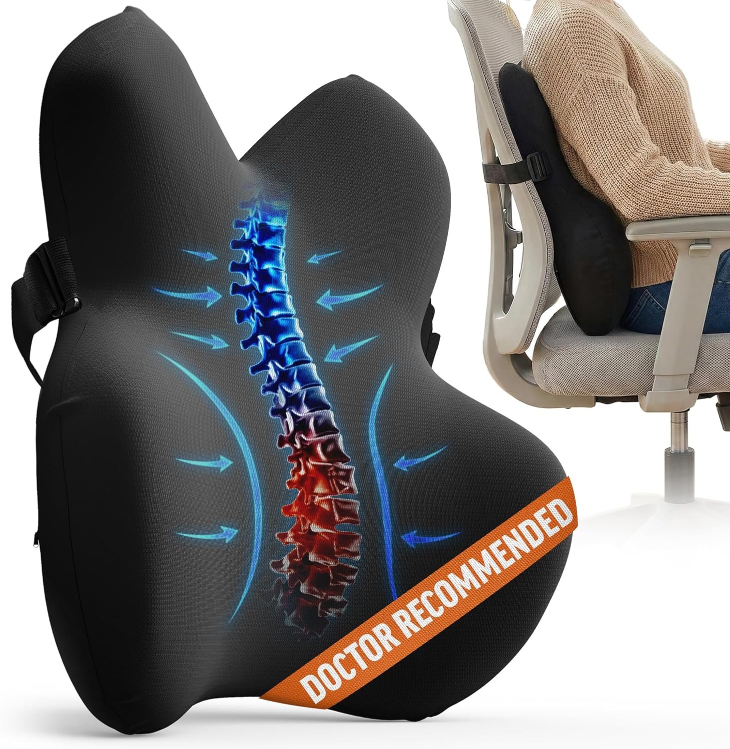 Everlasting Comfort Lumbar Support Pillow for Office Chair – Memory Foam Back Cushion for Car Seat – Promotes Better Posture, Back Pain Relief – Ideal Gaming and Desk Chairs Work and Home Essentials
