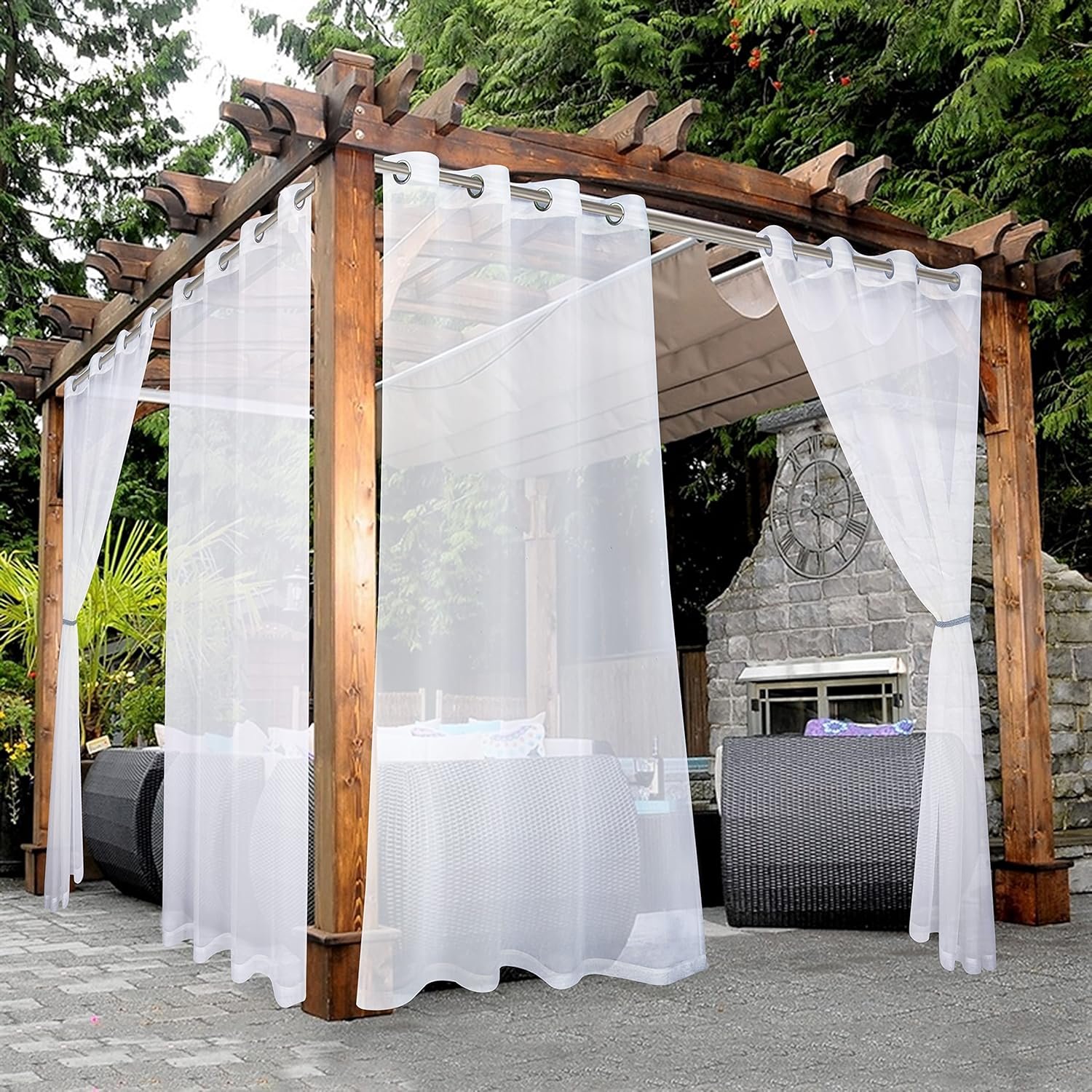 BONZER White Outdoor Sheer Curtains for Patio Waterproof – 2 Panels Grommet Indoor Voile Sheer Curtain for Living Room, Bedroom, Porch, Pergola, Cabana,54 x 84 inch, White