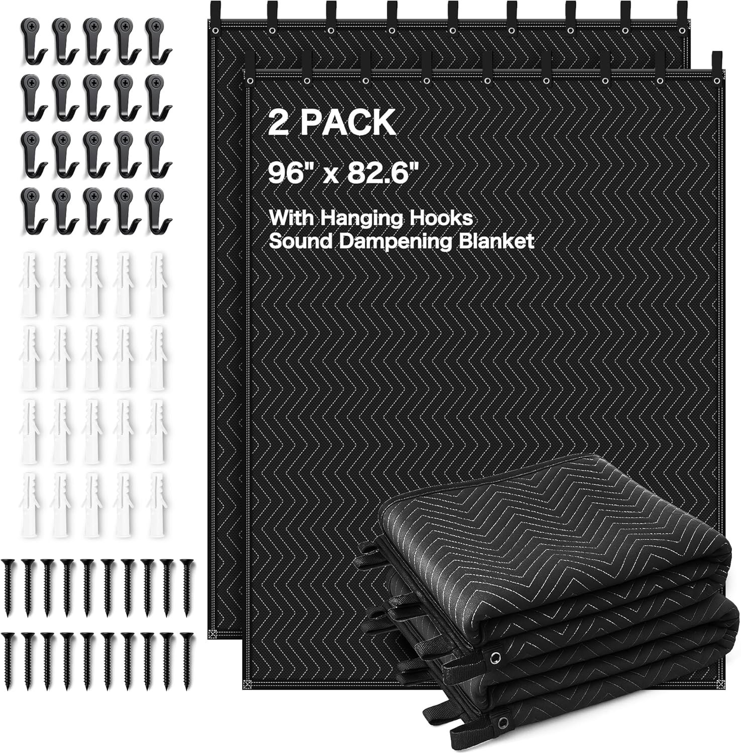 2 PCS Extra Large Sound Dampening Blanket,96″x 80″ Sound Absorbing Studio Blanket Panel with Grommets for Wall Hanging,Noise Cancelling Studio Acoustic Curtain/Light Blocker/Soundproof Moving Blanket