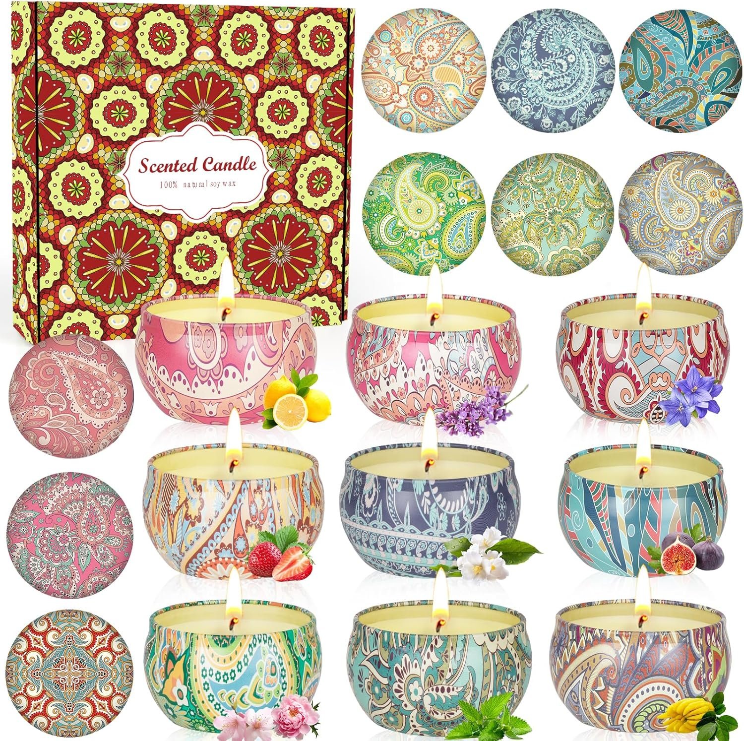 9 Pack 22.5oz in Total Scented Candles Gifts for Women,140-160 Hours Home Scented Candles,Aromatherapy Candle Gifts Set, Soy Wax Candles for Christmas Day, Birthday, Mothers Day, Valentine’s Day